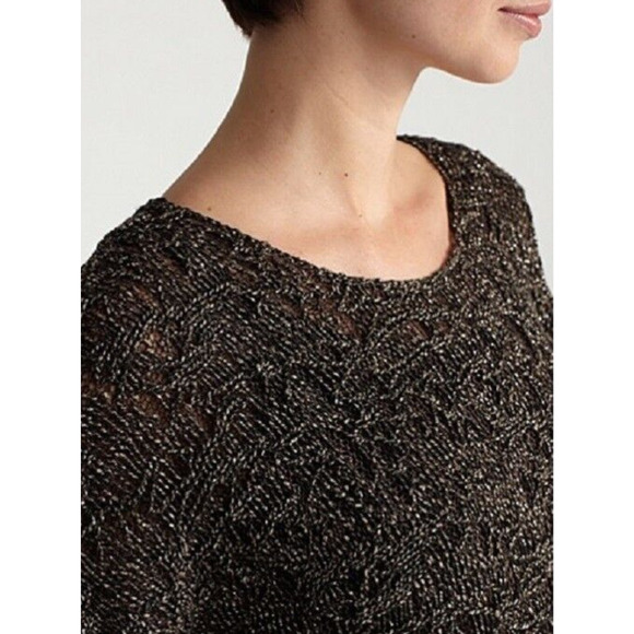 Eileen Fisher Dolman Boxy Sweater L PL LP Top Brown Gold Shimmer Linen Capsule - Picture 4 of 10